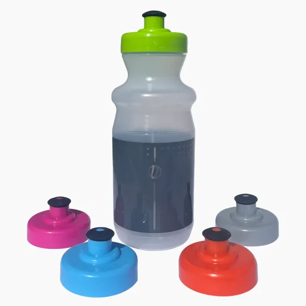 Bottle, clear, with assorted lid colour options.